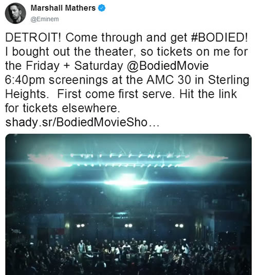 DETROIT!! Eminem请客Stan看他的新电影Bodied