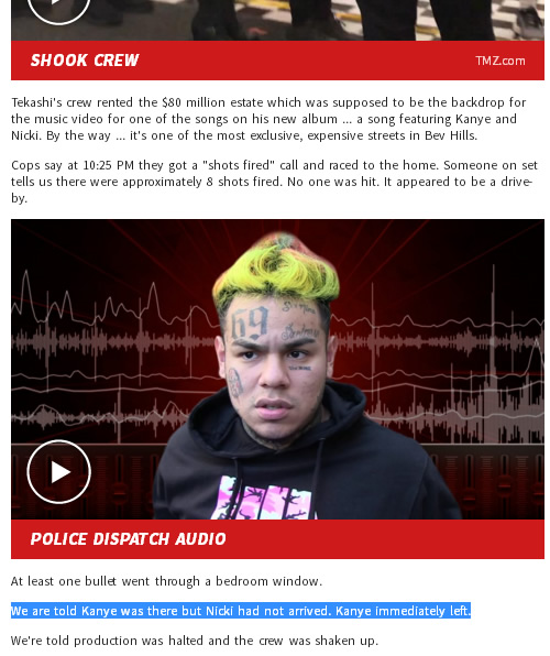 Kanye West和6ix9ine的MV拍摄现场发生了恐怖的枪击