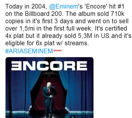 Billboard把Eminem的Encore和Recovery搞错了