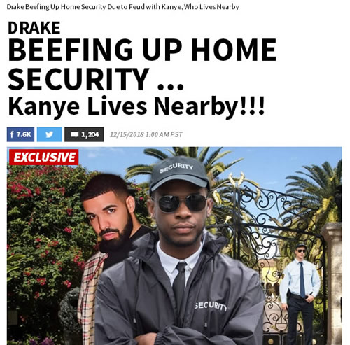 Drake加强豪宅安保