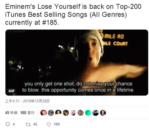 Eminem的Lose Yourself还可以“打榜”
