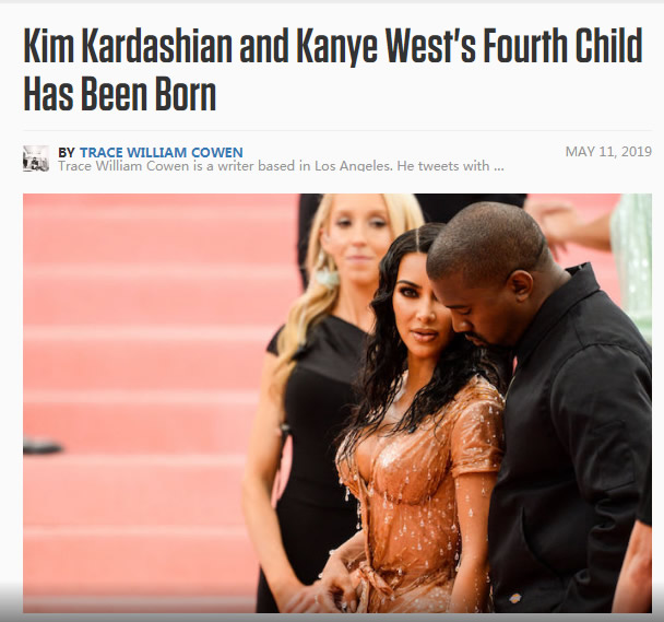 恭喜!!! Kanye West和 Kim卡戴珊的第四个孩子出生