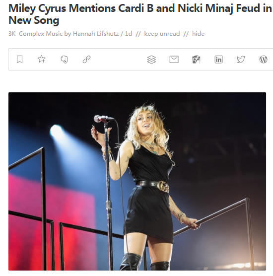 Miley Cyrus新歌提到Cardi B和Nicki Minaj的争执，站哪边？