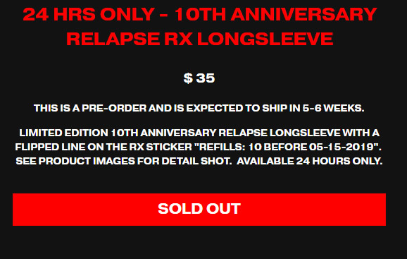 Eminem为纪念Relapse专辑发行10周年，推出限量长袖