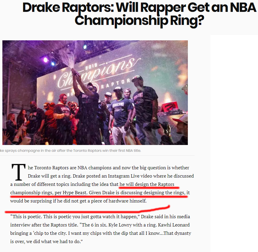Drake有可能也会拿到一枚NBA猛龙总冠军戒指？