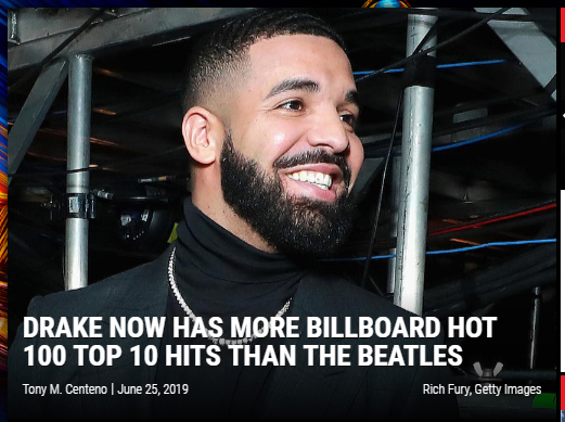 Drake超过披头士乐队, 升至这份榜单历史第二名  