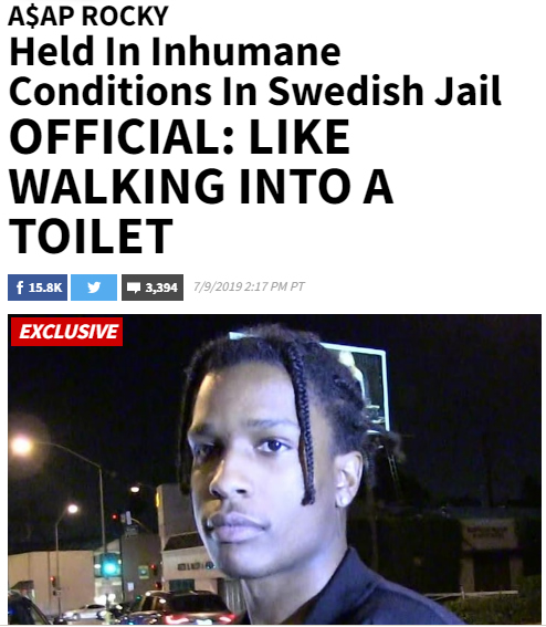 A$AP Rocky瑞典监狱正遭受非人道的待遇..关押环境犹如厕所 (报道)