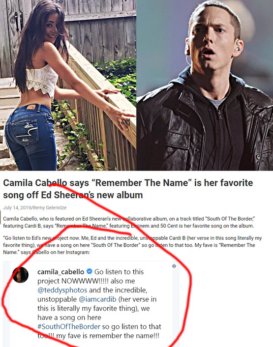 卡米拉Camila Cabello最爱Eminem和50 Cent客串Ed Sheeran,的Remember The Name