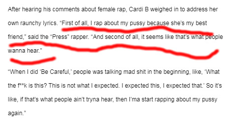 Cardi B对有人抨击她歌曲里性的歌词，回应：人们爱听