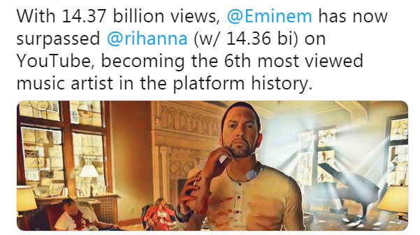 Eminem 客串Ed Sheeran的新歌Billboard最新排名? 另，Youbute MV播放数排名上升