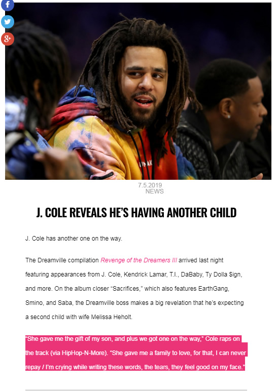 J.Cole的第二个孩子要出生了..