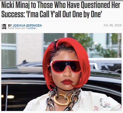 Nicki Minaj对那些质疑她成功的人说：不服，我call out你，我们1对1... 