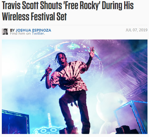 Travis Scott在伦敦的音乐节舞台上喊话，放了ASAP Rocky... 