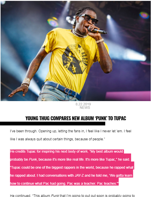 Young Thug把新专辑Punk比作Tupac..