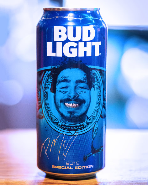 Post Malone的定制版Bud Light听装啤酒