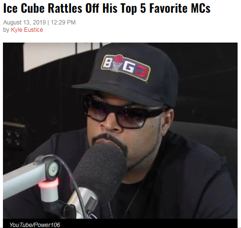Ice Cube列出他的Top 5说唱歌手..