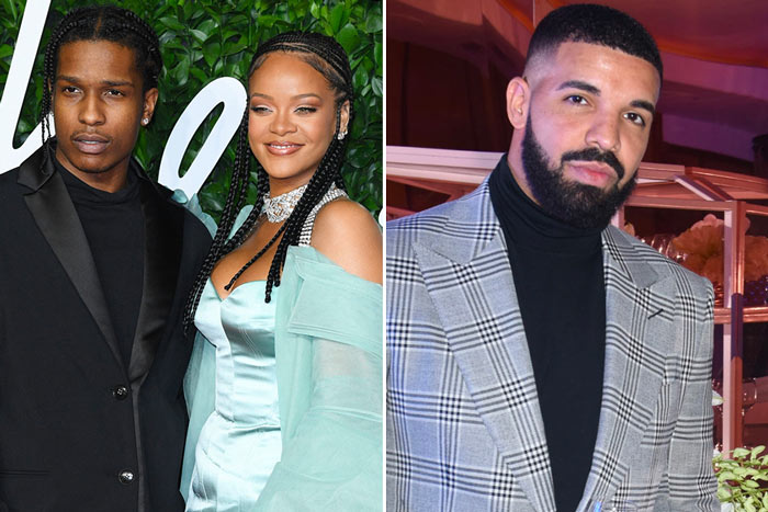  Rihanna带着绯闻男友A$AP Rocky和前男友Drake一起Party