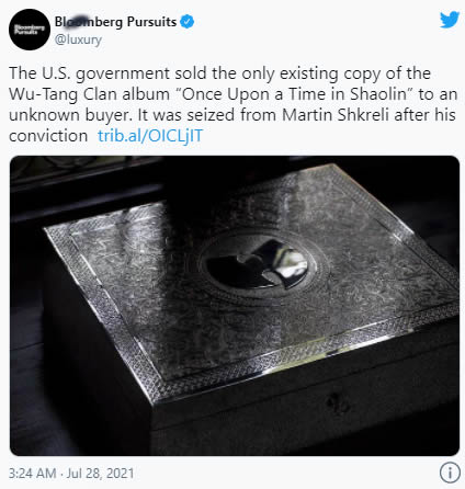 Wu Tang Clan世上仅存唯一一张专辑被美国政f出售