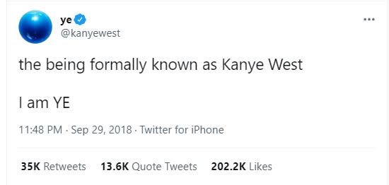 Kanye West正式改名为Ye