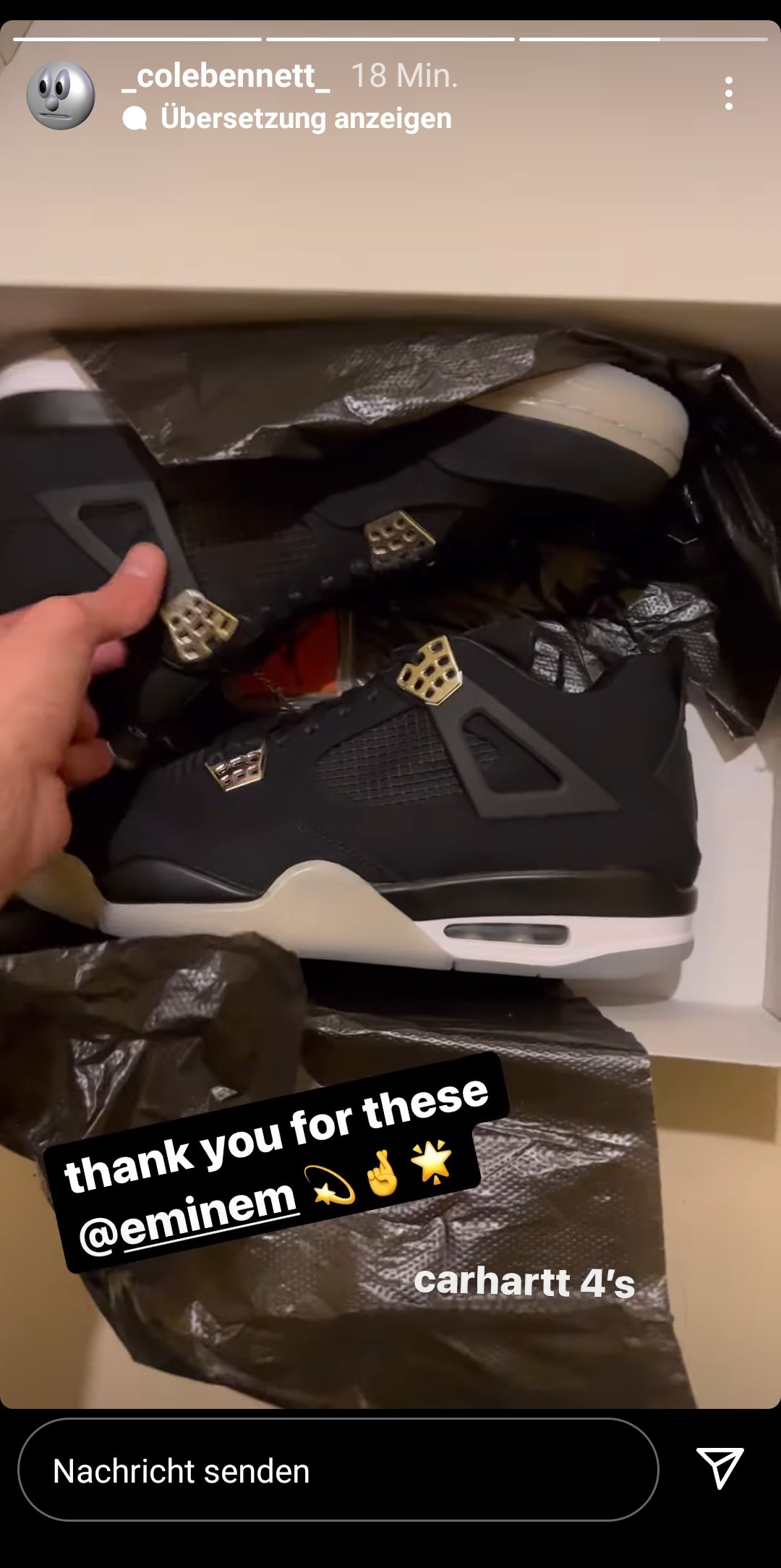 一双超限量 Air Jordan 4 Eminem x Carhartt球鞋送出