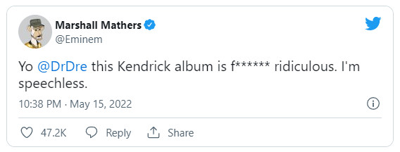 Eminem对Kendrick Lamar新专辑的高度评价