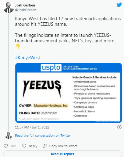 迪士尼危险了..Kanye注册Yeezus主题公园商标..还有数字货币