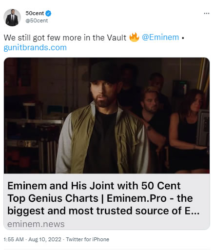 50 Cent：和Eminem还有老多合作歌曲没放出来