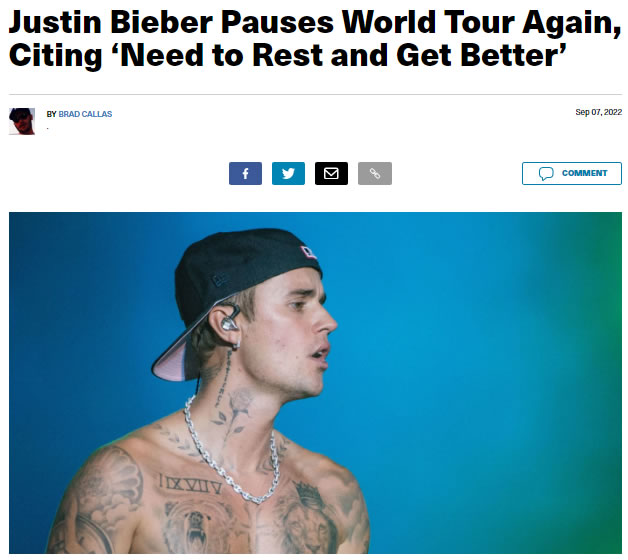 Justin Bieber宣布再次暂停巡回演唱会，因为身体状况