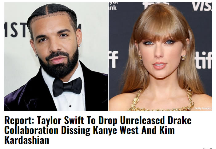 Taylor Swift要放出和Drake的合作老歌，当初是Diss Kanye和卡戴珊的