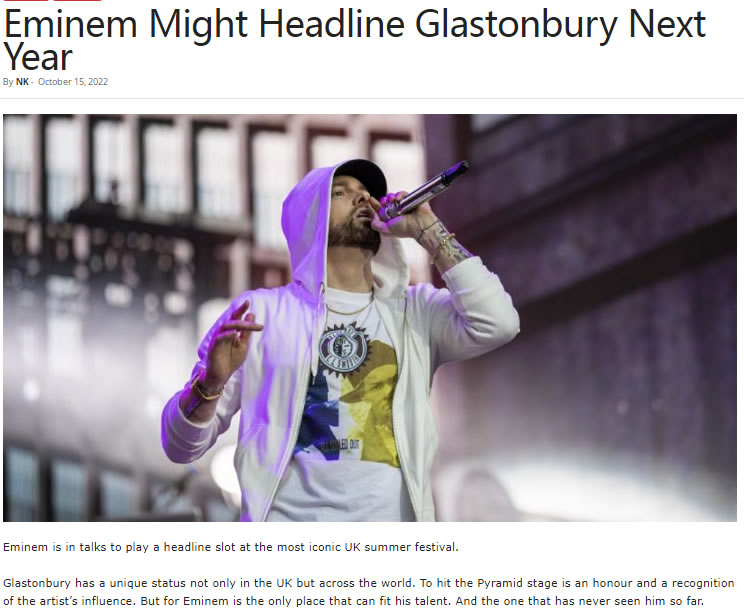 英国人爱Eminem，Eminem明年夏天会去当地世界上规模最大的音乐节之一的Glastonbury音乐节吗？
