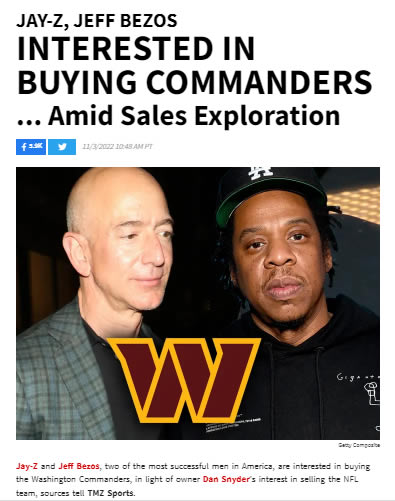 Jay Z要联合亚马逊创始人贝佐斯竞购NFL球队华盛顿指挥官