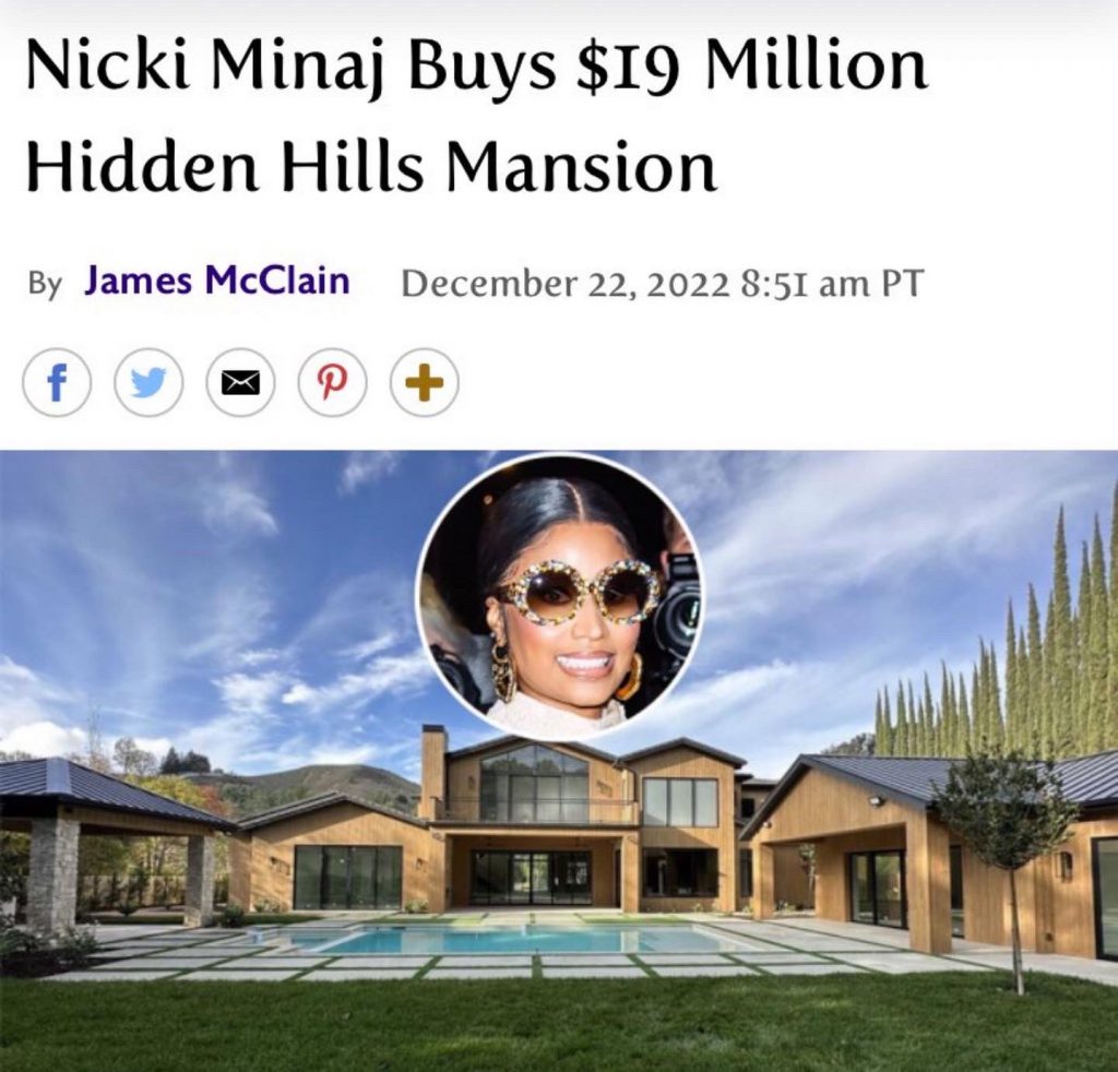Nicki Minaj 1.4亿元买下Hidden Hills富人区豪宅