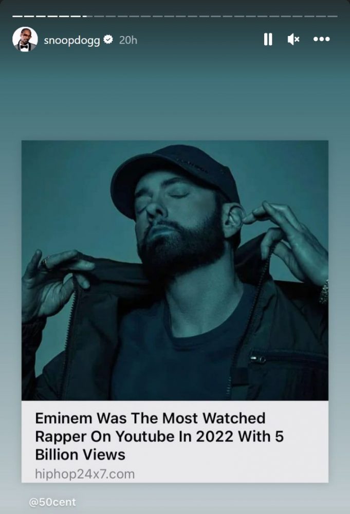 Snoop Dogg祝贺Eminem获得2022年Youtube观看数最多的Rapper