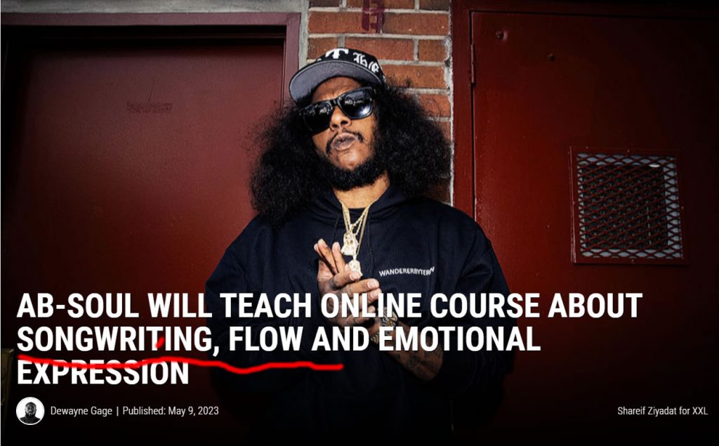 Ab Soul将开展说唱歌曲创作、Flow教学..在线的