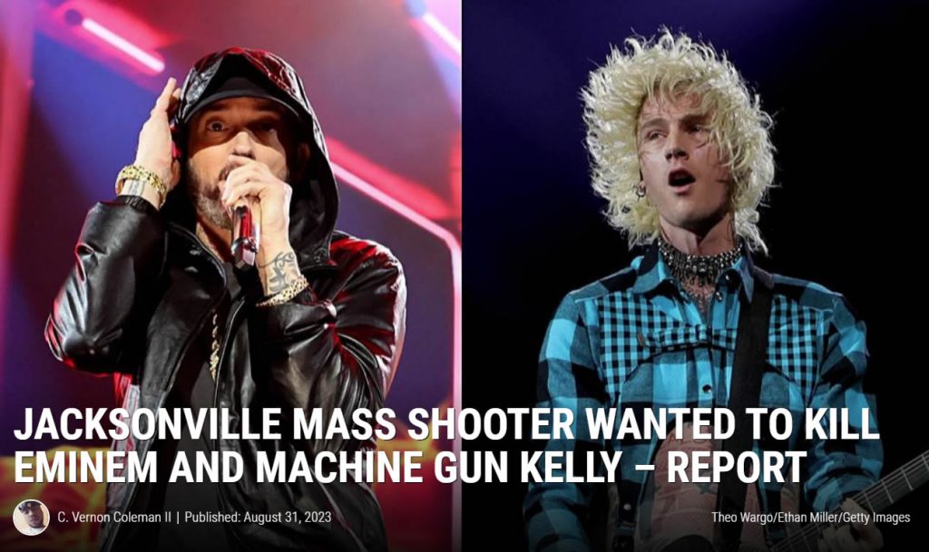 疯狂至极，杀害3人的木仓手也把Eminem列入他的杀人名单里，还有MGK
