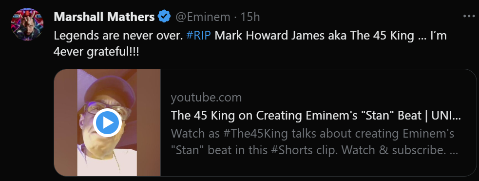 WTF，Eminem Jay Z的制作人DJ Mark The 45 King去世