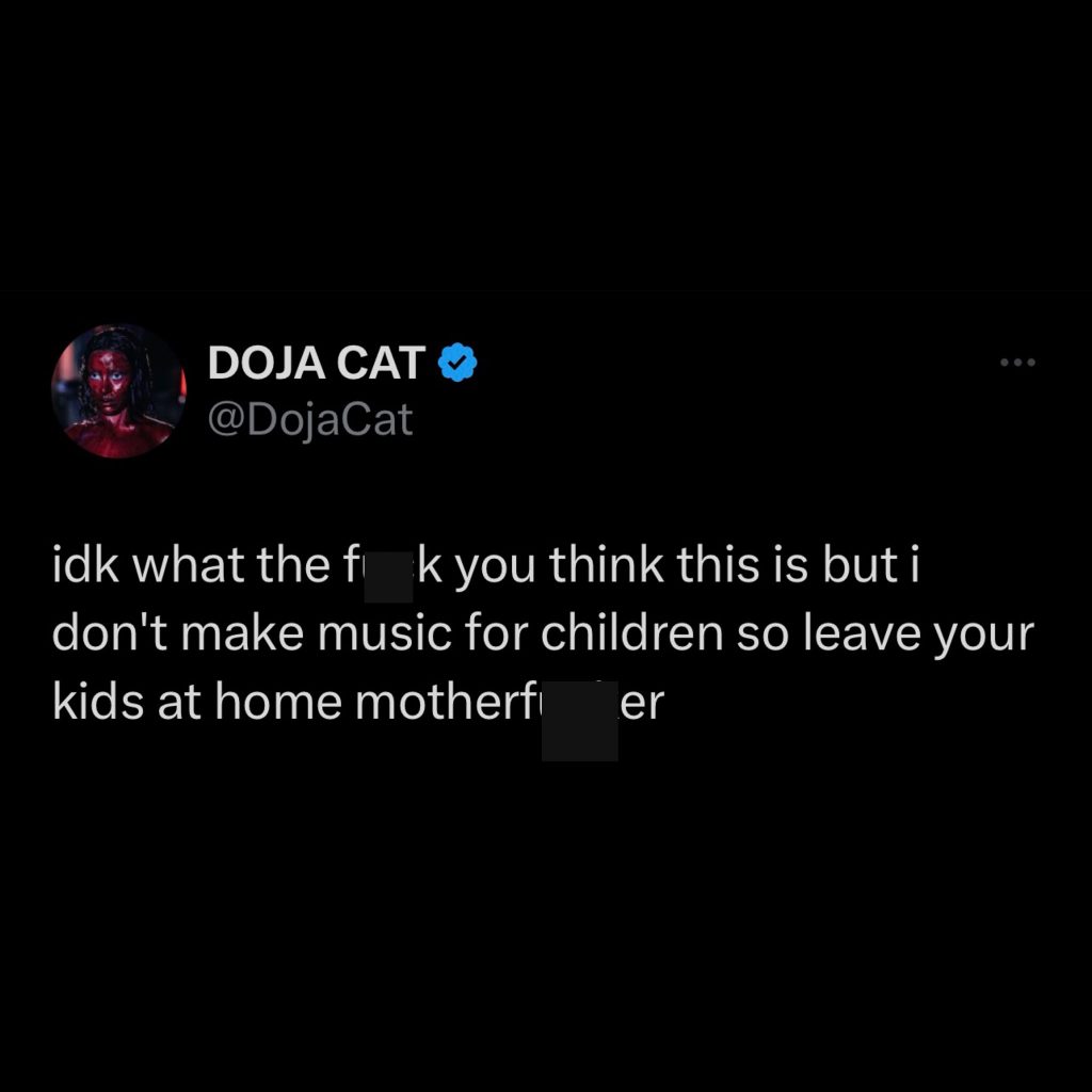 Doja Cat对歌迷把小朋友带到她演唱会非常生气，“我的歌少儿不宜”
