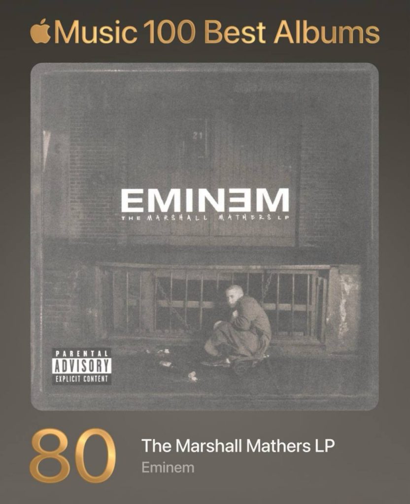 Apple给出了100大历史专辑，第一名是说唱专辑，Eminem第80，Kendrick Lamar第7
