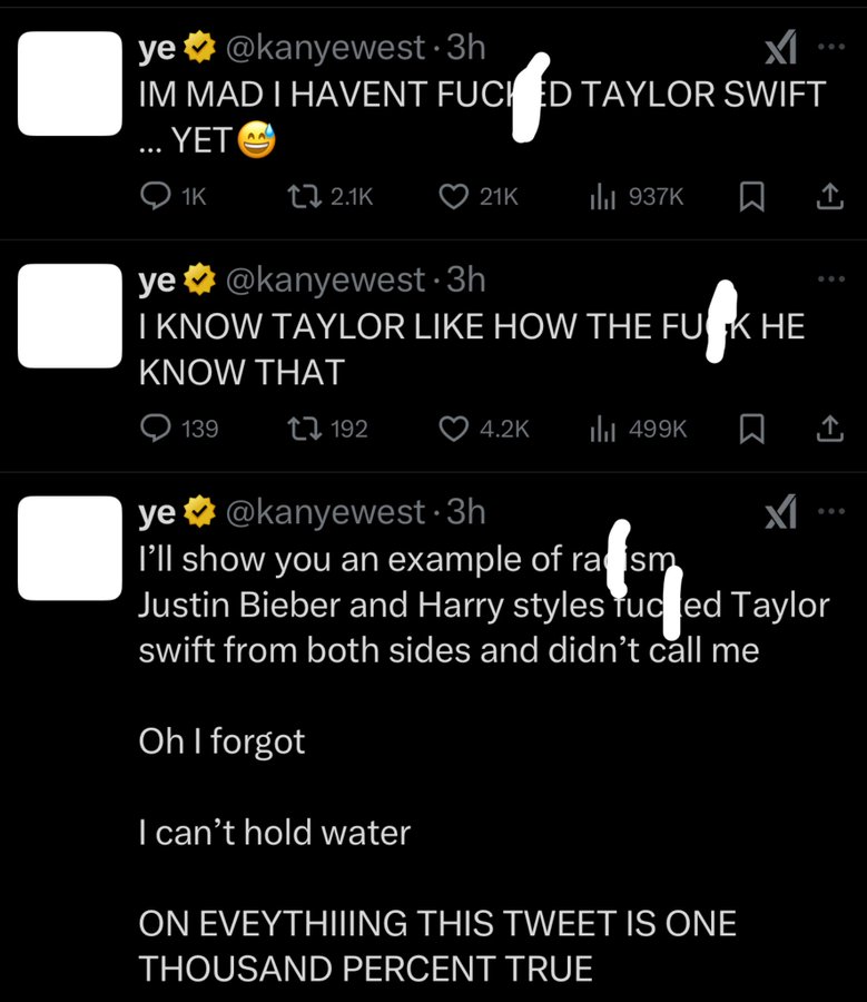 Kanye惊天言论：贾斯汀·比伯和Taylor Swift睡过