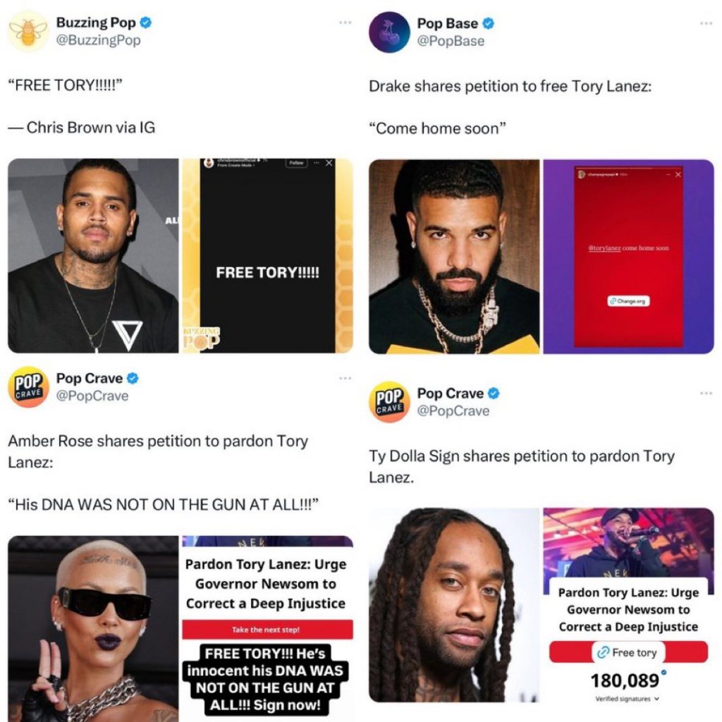 目前转发了 释放Tory Lanez情愿的明星有