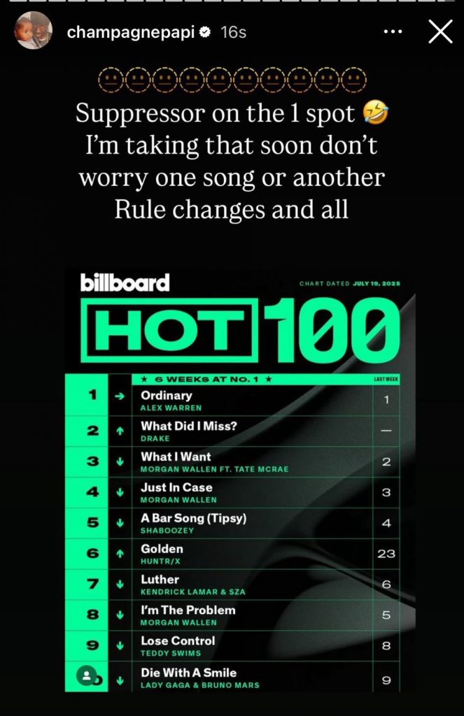 Drake对没能拿到本周冠军的回应