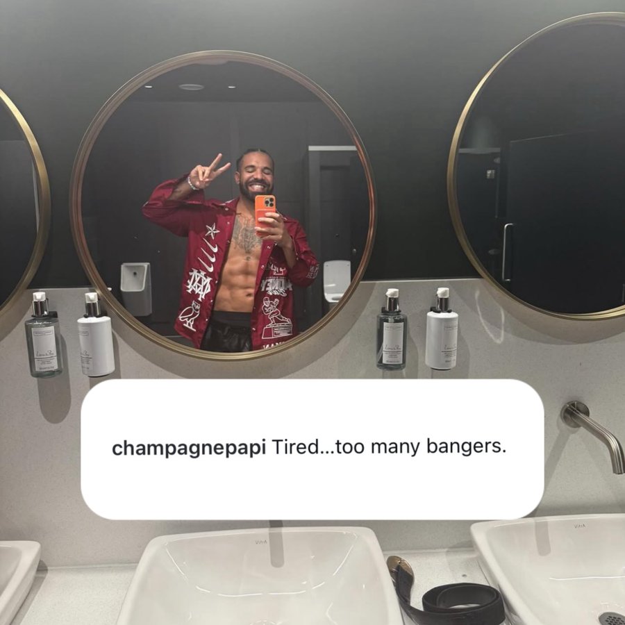 Drake浴室晒出新图, 腹肌若隐若现