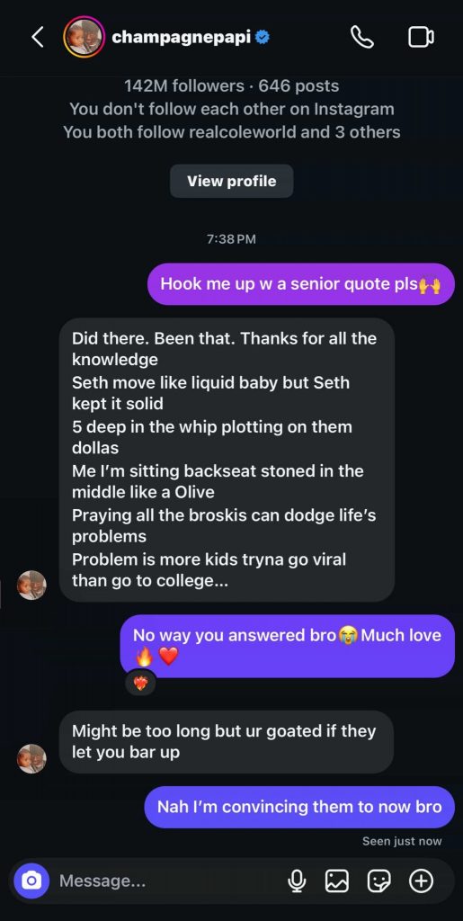 Drake给一歌迷毕业寄语,炸翻了 Drake给一歌迷毕业寄语,炸翻了