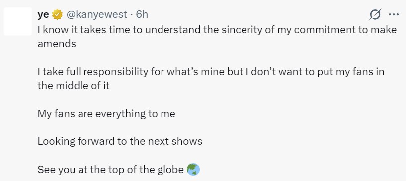 Kanye放出态度了“不想把粉丝们扯进来，粉丝对我来说就是一切”